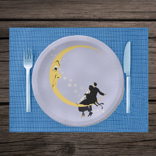 Prato De Papel Vintage Crescent Moon Face Stars Casal