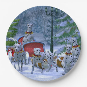 Prato De Papel Vintage Dalmatian Sleigh Snow Christmas