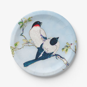 Prato De Papel Vintage - Desenho de Tinta Japonesa das Finches