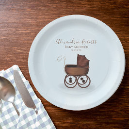 Prato De Papel Vintage do Chá de fraldas Azul Personalizada