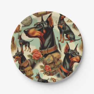Prato De Papel Vintage Doberman Seamless Painting