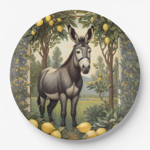 Prato De Papel Vintage Donkey embaixo das árvores de limão