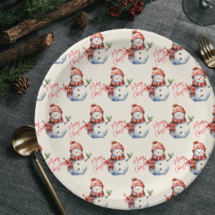 Prato De Papel Vintage Felry Christmas & Snowmen
