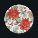 Prato De Papel Vintage Felry Christmas Watercolor Red Poinsettia<br><div class="desc">Apresentando nossa Vintage Feliz Natal Cerrado, Placas de Papel de Poinsettia Vermelha, uma alegre adição às suas comemorações de feriado. Estas placas captam lindamente a essência do Natal clássico com sua charmosa poinsettia, pinheiro, canela e moldes de fruta secos, elegantemente colocados contra um pano de fundo de cores eterno branca...</div>