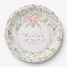 Prato De Papel Vintage Floral Pink Bow Girl Baby Shower