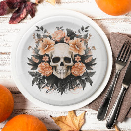Prato De Papel Vintage Floral Skull Halloween