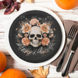 Prato De Papel Vintage Floral Skull Halloween