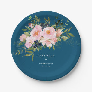 Prato De Papel Vintage Florals Românticas em Casamento Azul