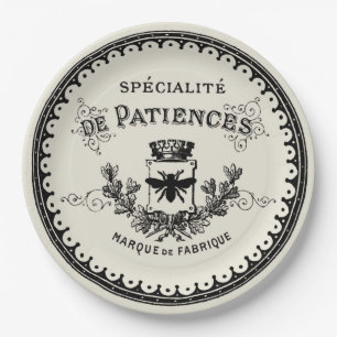 Prato De Papel Vintage French Lettering Bee & Crown On Beige