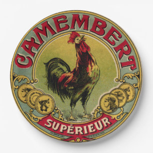 Prato De Papel Vintage French Rooster Fazenda e Queijo Picnic Pla