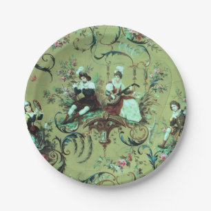 Prato De Papel Vintage French Sage Green Toile Victorian Floral