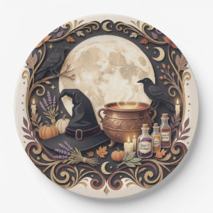 Prato De Papel Vintage Gótico Bruxa Halloween   Mágico 