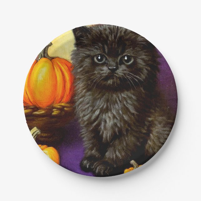 Prato De Papel Vintage Halloween Kitten (Frente)
