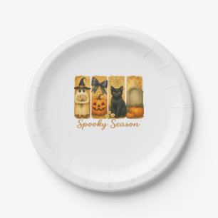 Prato De Papel Vintage Halloween Spooky Season, floral fantasma f