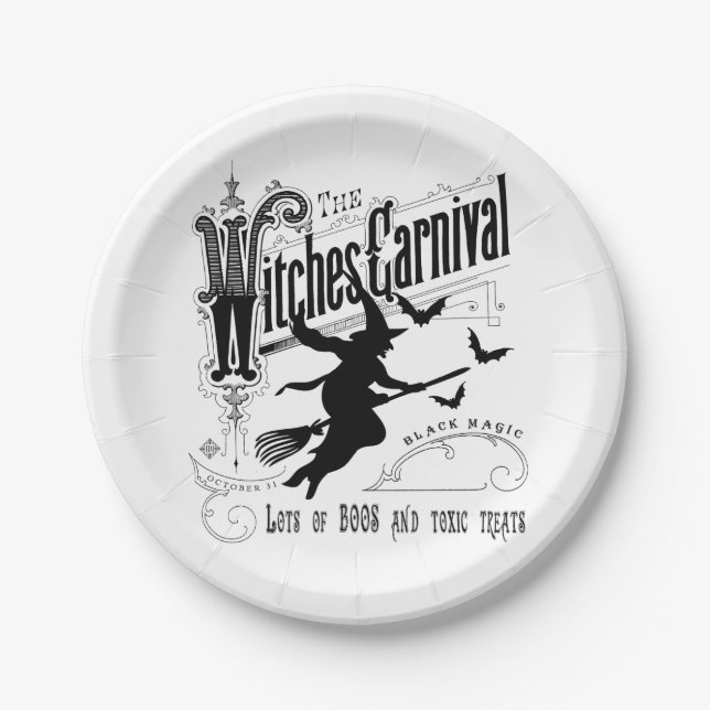 Prato De Papel Vintage Halloween Witch (Frente)