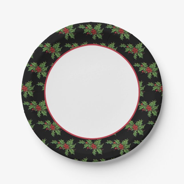 Prato De Papel Vintage Holly Stems Paper Plate (Frente)