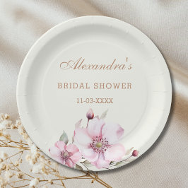 Prato De Papel Vintage Ivory Floral Pink Roses Bridal Shower