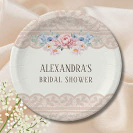 Prato De Papel Vintage Ivory Pink Floral Lace Bridal Shower