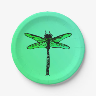 Prato De Papel Vintage Japonês Dragonfly, esmeralda verde