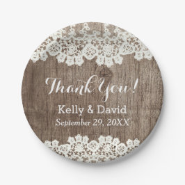 Prato De Papel Vintage Lace Barn Wood Rustic Casamento Obrigado