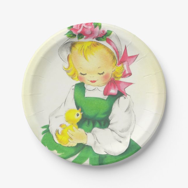 Prato De Papel Vintage Little Girl Retro Cuide (Frente)