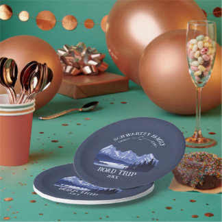Prato De Papel Vintage Mountain Sunset lago ao ar livre Retretar 