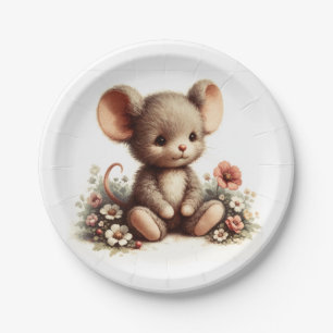 Prato De Papel Vintage Nursery Mouse Flower