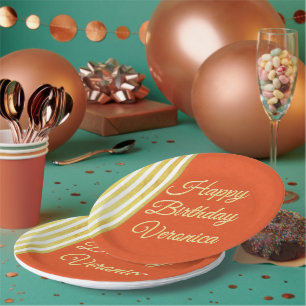 Prato De Papel Vintage parece laranja e personaliza o aniversário
