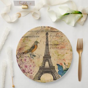 Prato De Papel Vintage Paris Party Botânica Torre Eiffel Francesa