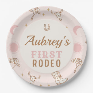 Prato De Papel Vintage Pink CowGirl First Rodeo primeiro aniversa