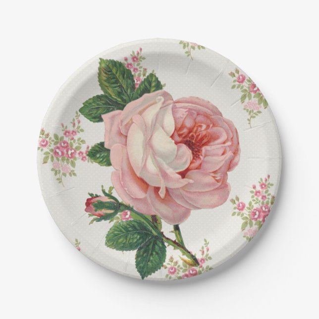 Prato De Papel Vintage Pink Rose Floral (Frente)