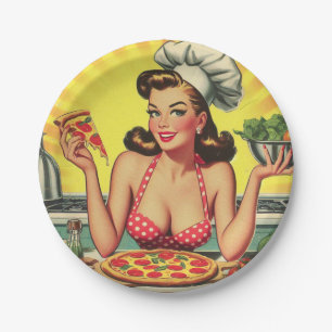 Prato De Papel Vintage Pizza Girl