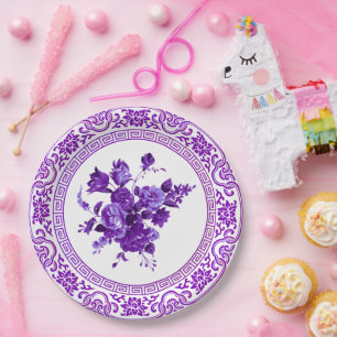 Prato De Papel Vintage Purple E White Floral