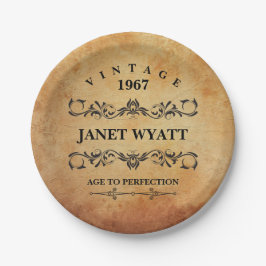 Prato De Papel Vintage Qualquer Idade Aniversário 🎈 Design