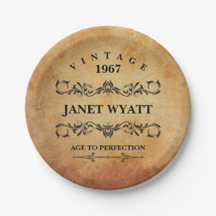 Prato De Papel Vintage Qualquer Idade Aniversário 🎈 Design