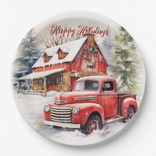 Prato De Papel Vintage Red Fazenda Truck Red Barn