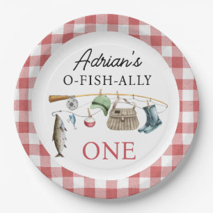 Prato De Papel Vintage Red O-Fish-Ally Um primeiro aniversario
