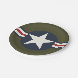 Prato De Papel Vintage Red White Blue USAAF Insignia Bares Star P