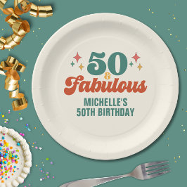 Prato De Papel Vintage Retro 50 And Fabulous Birthday