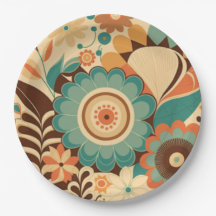 Vintage retro design floral castanho-verde