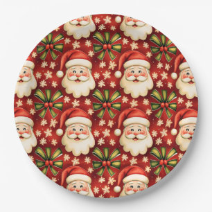 Prato De Papel Vintage Retro Natal Papai Noel e Arcos