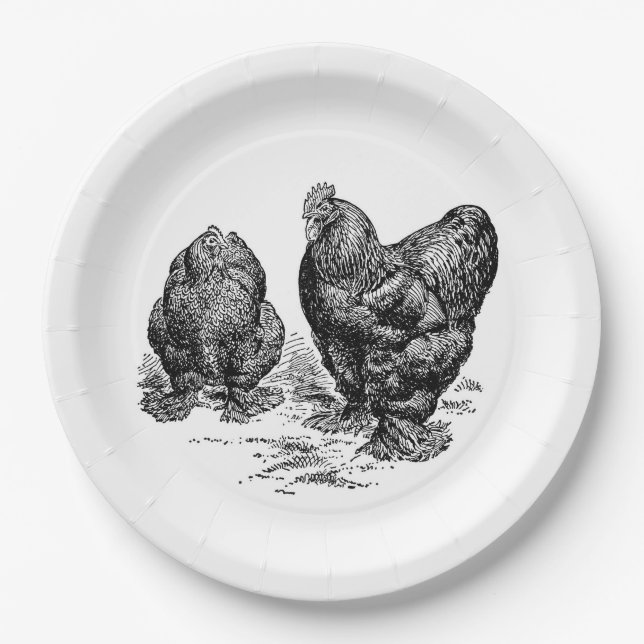 Prato De Papel Vintage Rooster e Placas Hen (Frente)