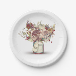 Prato De Papel Vintage Rustic Floral Mason Jar Wedding