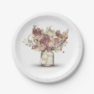 Prato De Papel Vintage Rustic Floral Mason Jar Wedding