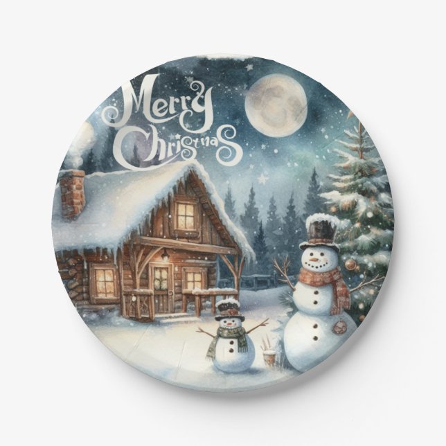Prato De Papel Vintage/Rustic/Snowman/Natal (Frente)