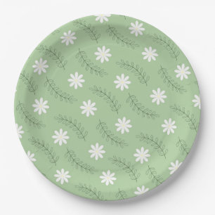 Prato De Papel Vintage Sage Green Floral Tropical Flower Patterno