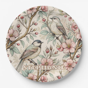 Prato De Papel Vintage Sakura Cherry Blossom & Bird Aestética 2