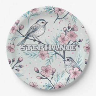 Prato De Papel Vintage Sakura Cherry Blossom & Bird Aestética 4