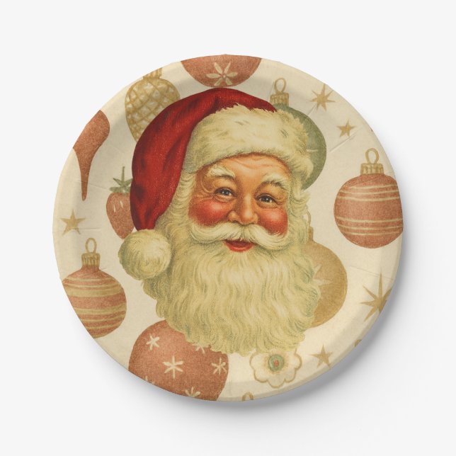 Prato De Papel Vintage Santa Paper Plates (Frente)