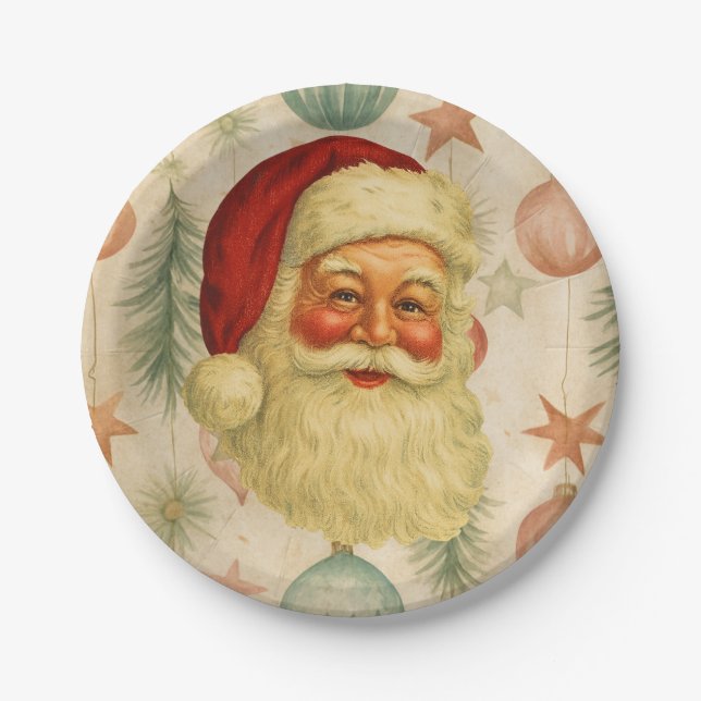 Prato De Papel Vintage Santa Paper Plates (Frente)